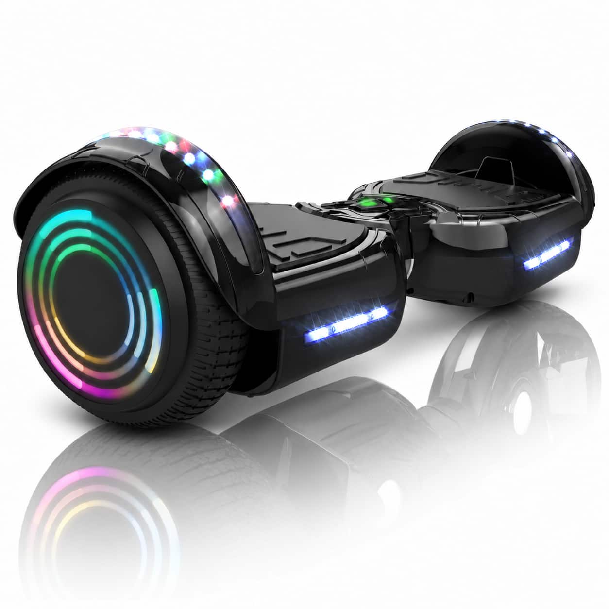 Front. Hover Heart - Chrome Electric Hoverboard with Bluetooth Speaker, 6.5" LED Light-Up Wheels & Fender Lights, Self-Balancing Scooter - Black.