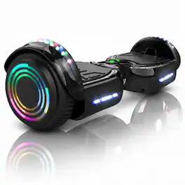 Hover Heart - Chrome Electric Hoverboard with Bluetooth Speaker, 6.5" LED Light-Up Wheels & Fender Lights, Self-Balancing Scooter - Black