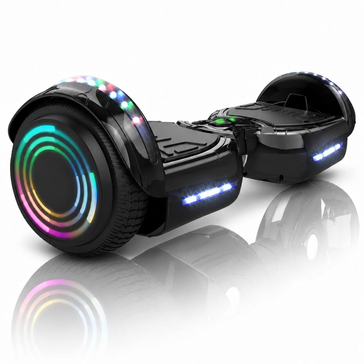 Front. Hover Heart - Chrome Electric Hoverboard with Bluetooth Speaker, 6.5" LED Light-Up Wheels & Fender Lights, Self-Balancing Scooter - Black.