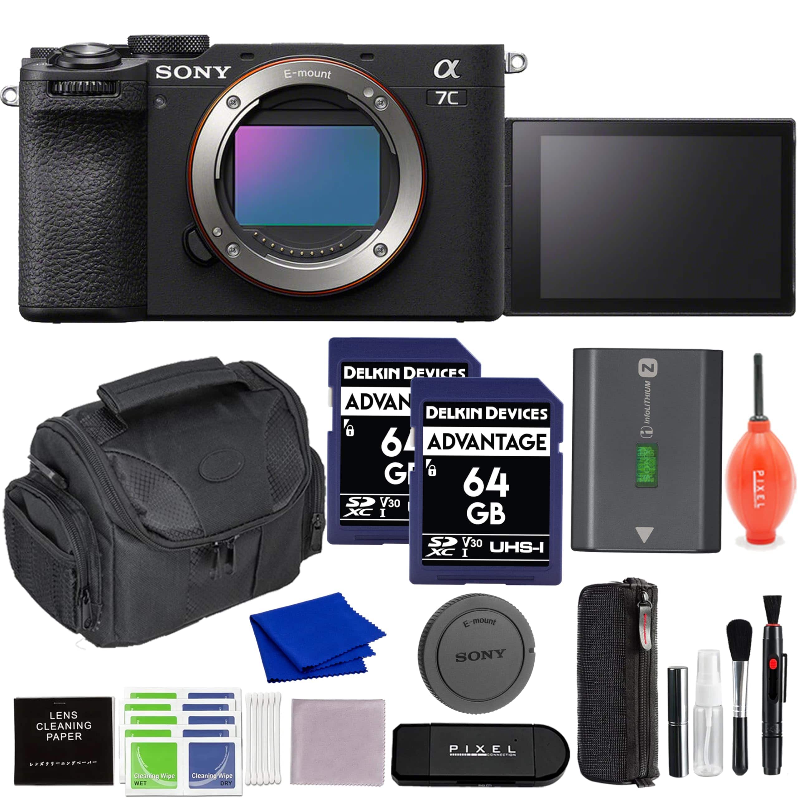 Sony - Alpha 7C II Full-Frame Interchangeable Lens Camera (Black) Bundle with 2 x 64GB SD Card, Gadget Bag & More