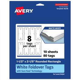 Avery - Rounded Foldover Tags, 1-1/2" x 2-1/8", Matte 80 Total - White
