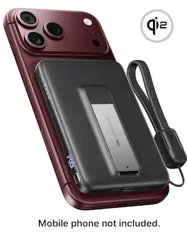 INIU - Magnetic Power Bank, Qi2 5000mAh Ultra Compact Portable Charger with Foldable Stand for iPhone 17/16/15/14/13/12 Series - Black