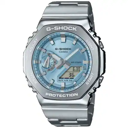 G-SHOCK
G-SHOCK LIGHT
CASIO
WR 20BAR
PROTECTION
ADJUST
LIGHT
MODE
MUTE
ALM SIG
START
DST
HND