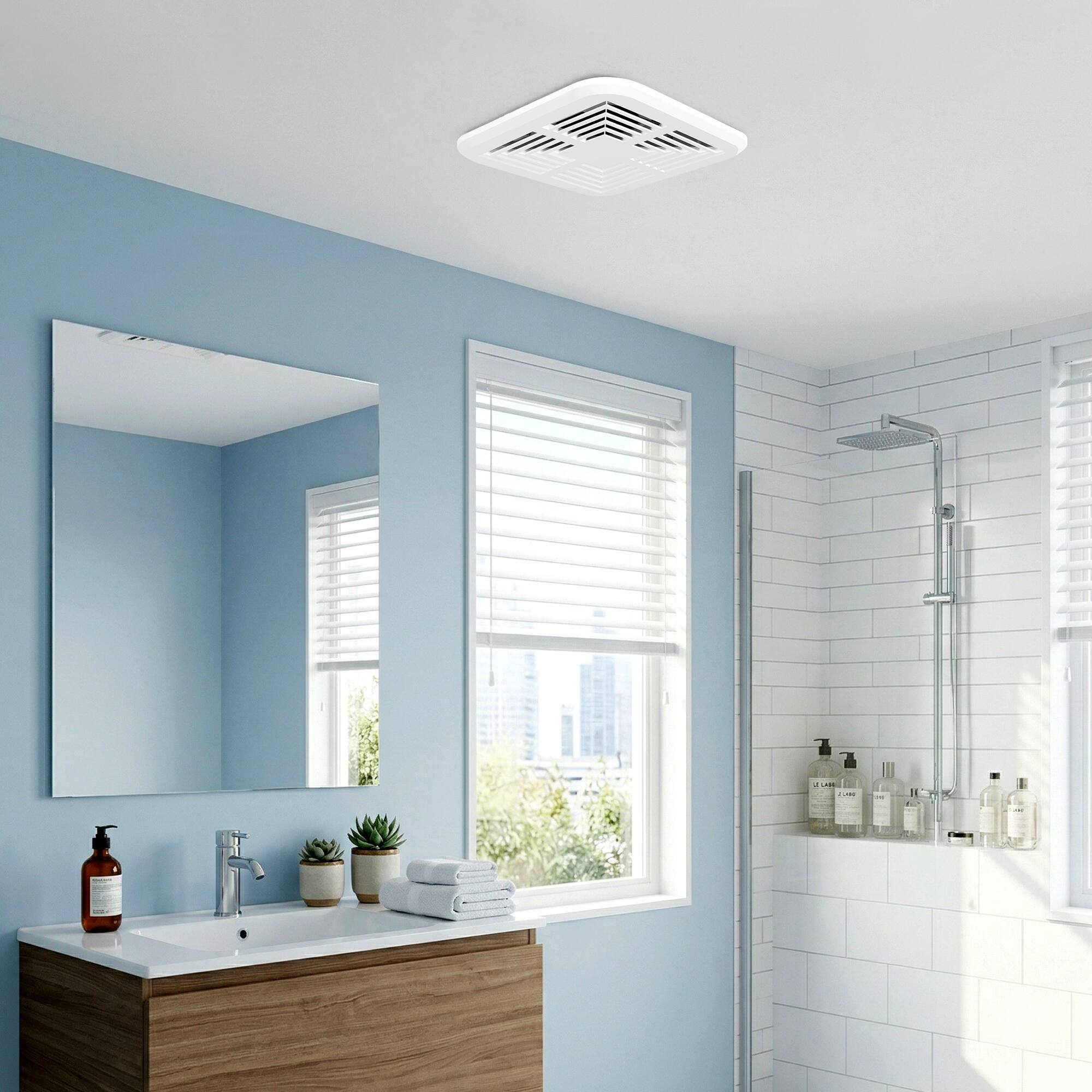 Back. Breezary - Bathroom Exhaust Fan 80 CFM Ultra Quiet 43dB Recessed Mount, 4 Inch Duct Compatible for 105-110 sq. ft. Bathrooms.