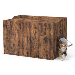 Viviendo - Cat Litter Box Enclosure Side Table, Waterproof Plastic Hidden Cat Box Cabinet with Front Door, Indoor/Outdoor - Rusty Brown