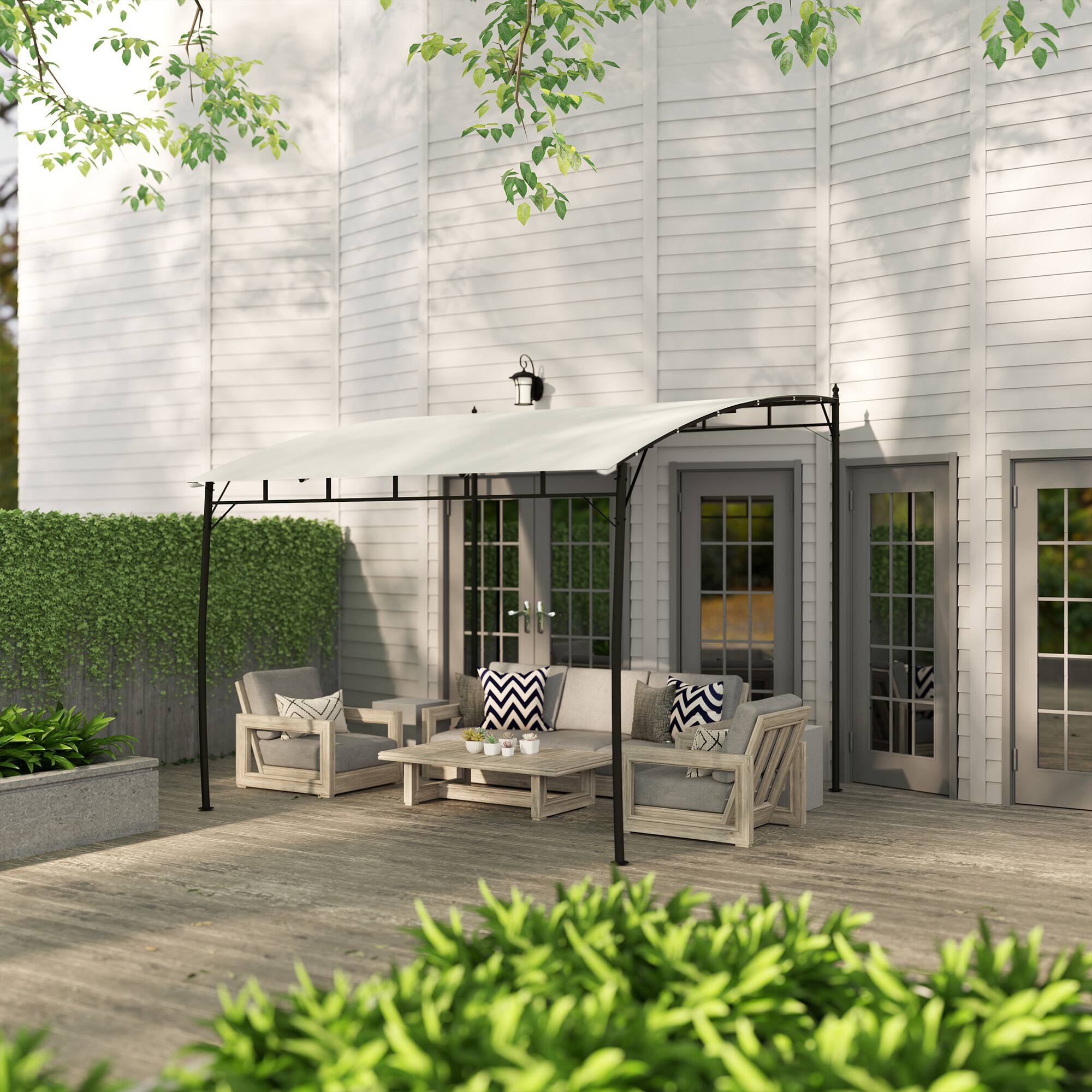 Alt View 4. Outsunny - 10' x 15' Outdoor Pergola Gazebo with UV-Resistant Canopy and Metal Frame, Sun Shade Shelter for Porch, Patio - Cream White.