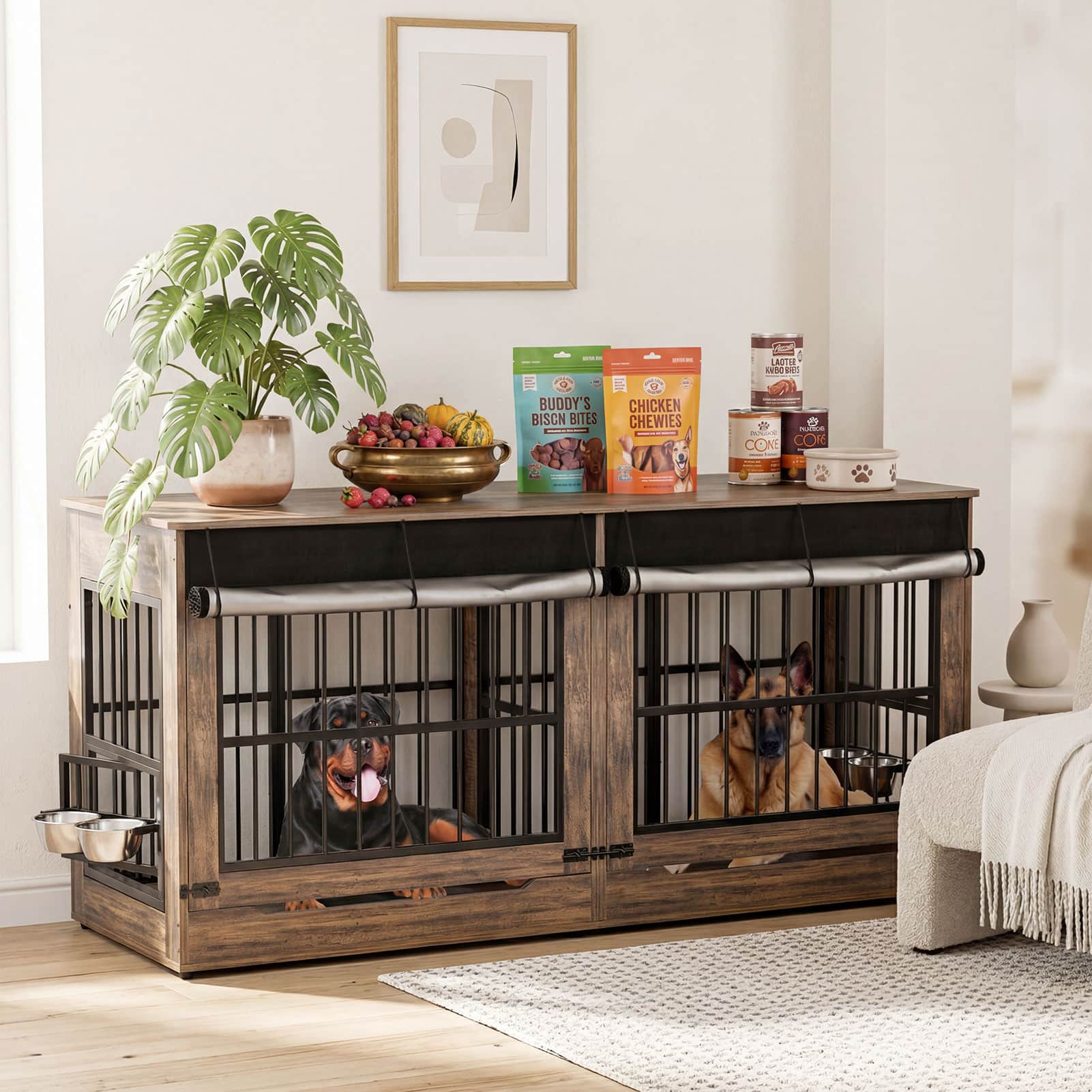 "Anysun - 78"" Double Dog Crate with Divider, Wooden Indoor Kennel, Swivel Bowls, Decorative End Table on Wheels for XL Dogs" price history on PriceWatchPro