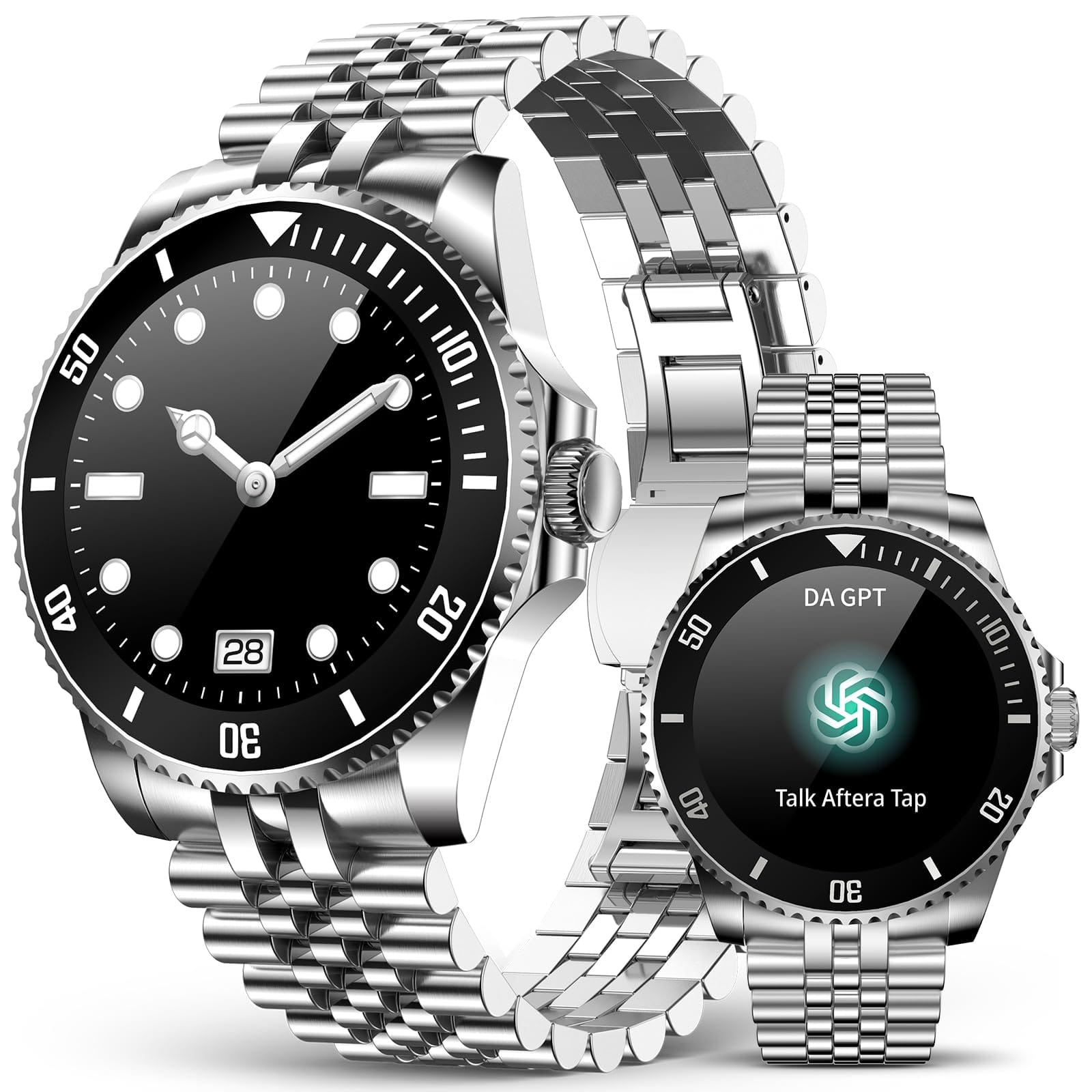 The Best Inks - Ai Smart Watch Da Gpt Waterproof Smartwatch 1.19-inch Amoled Display 24/7 Heart Rate Oxygen Sleep - Silver