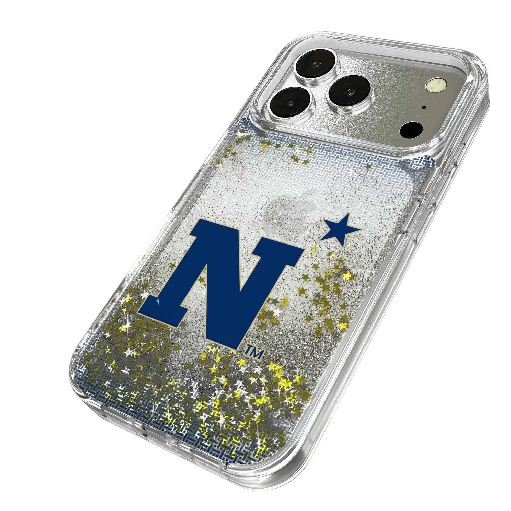 Alt View 1. Keyscaper - Navy Midshipmen Linen Logo iPhone Glitter Case - 16 Pro - Multicolor.