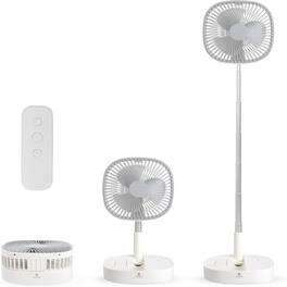 Loheer - Portable Pedestal Fan Foldable Desk Fan Rechargeable Battery Quiet Standing Fan for Home Camping