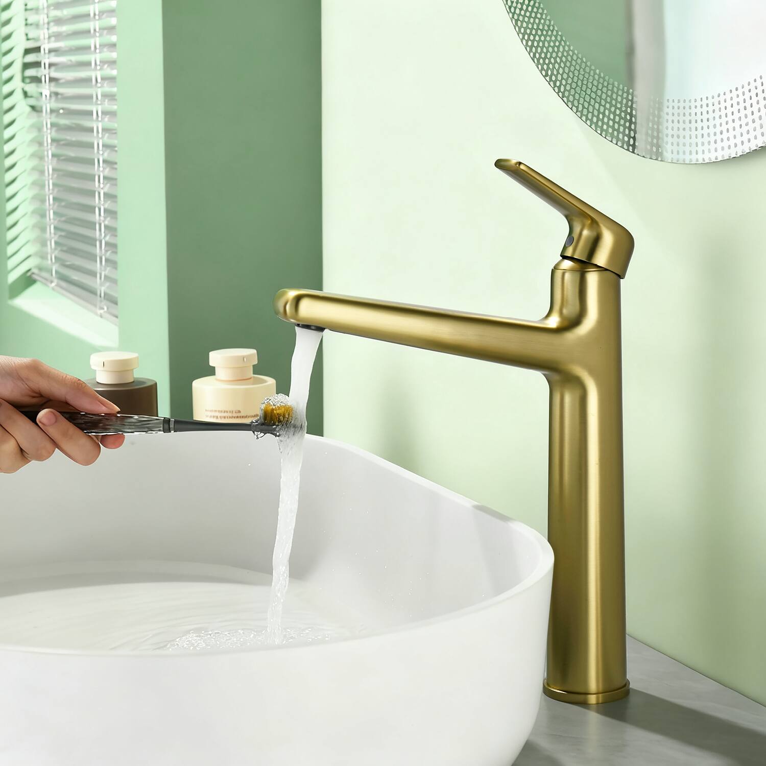 Alt View 3. Boyel Living - Brushed Gold Single Handle Bathroom Faucet Solid Brass - Brushed Gold.
