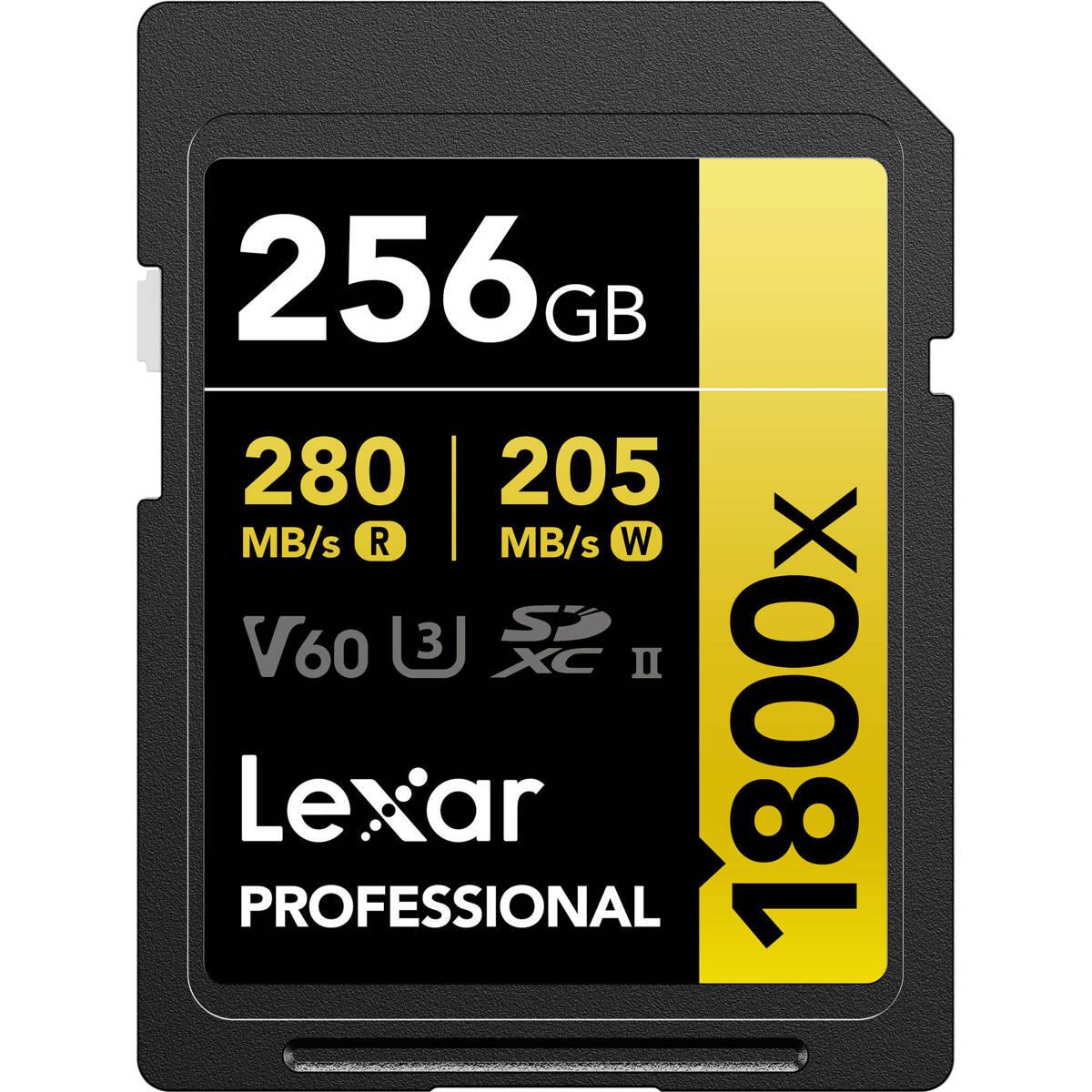 256 GB  
280 MB/s R | 205 MB/s W  
V60  
XC II  
1800x  
Lexar PROFESSIONAL