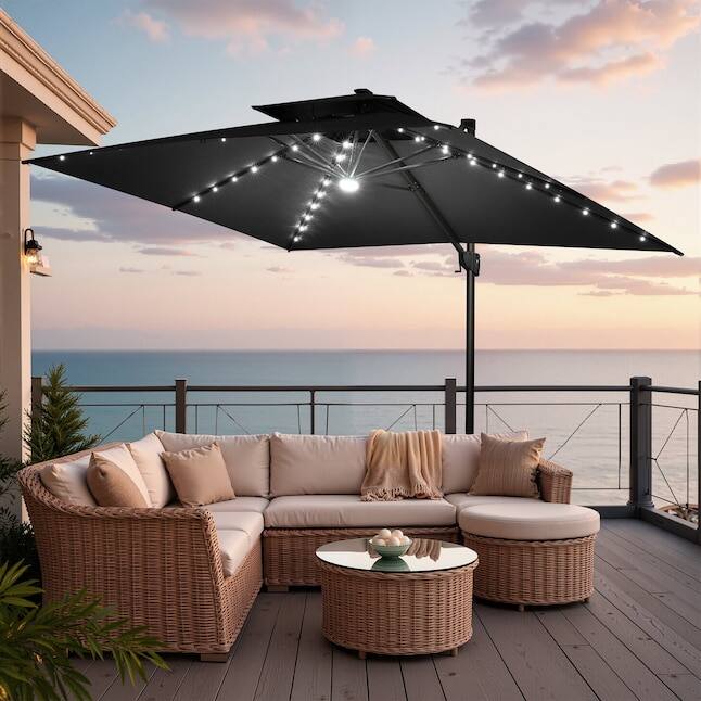 Alt View 5. Crestlive Products - Crestlive Products 13ft UPF50+ Aluminum Slide-tilt Cantilever Patio Umbrella with Light with 350lbs Wheeled Base - Black.