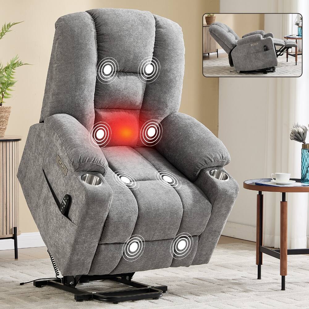 Alt View 6. Ropilly - Ropilly Power Lift Recliner Chair for Elderly, Massage and Heat Recliner with USB Ports, Light Gray - Light Gray.