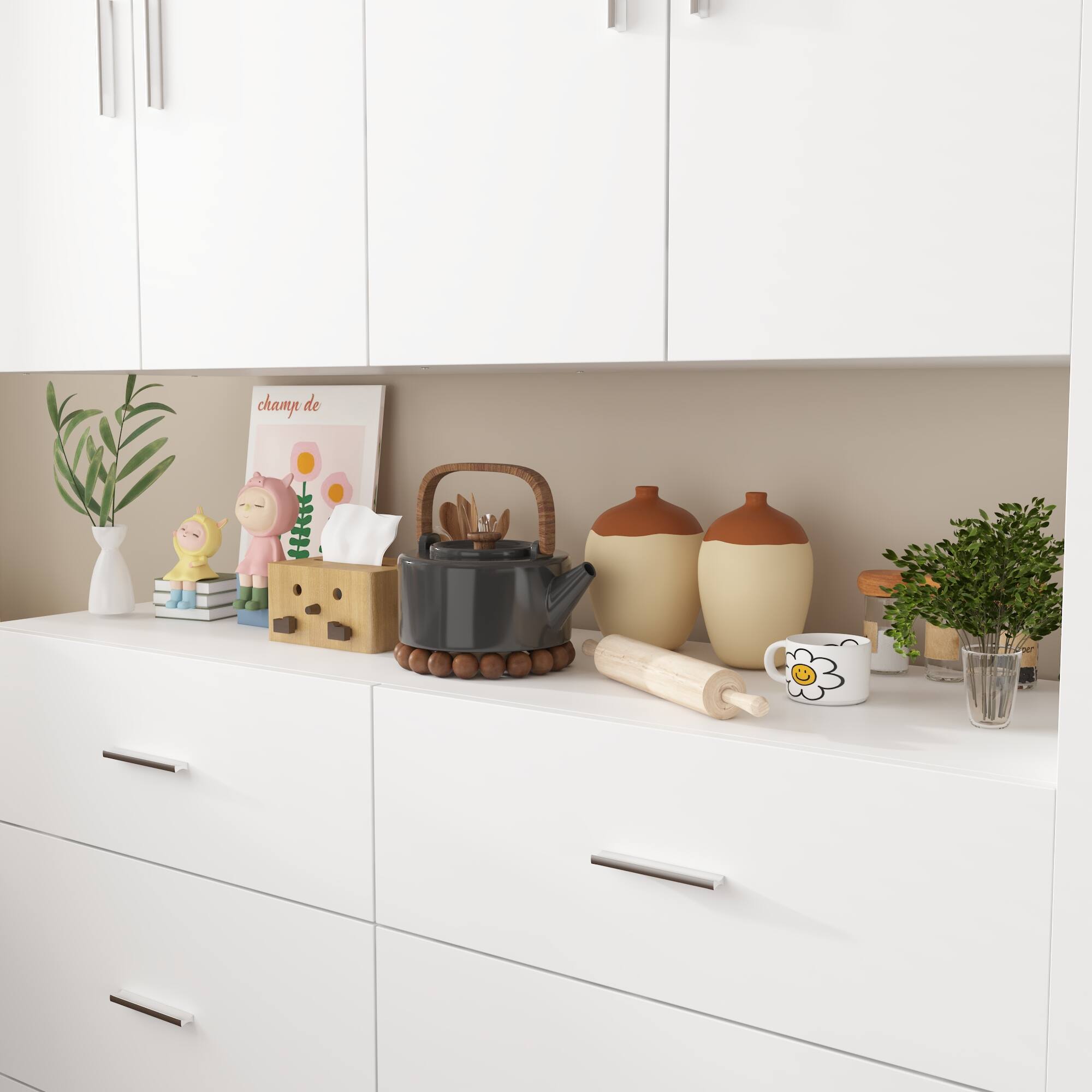 Alt View 5. FUFU&GAGA - Large Modular Kitchen Storage Cabinet Buffet Hutch with Drawers Shelves and Adjustable Combination Design for Home - White.