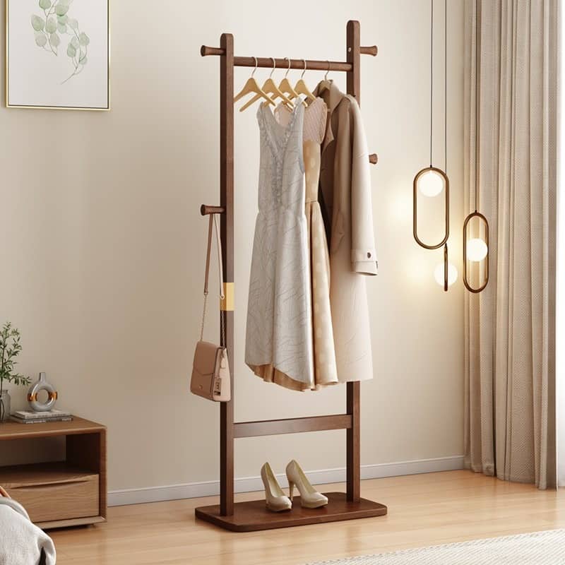 Z-Edge - Solid Wood Coat Rack, Freestanding Clothing Rack with 5 Hooks & Bottom Shelf, Coat Rack Stand for Entryway, Bedroom - Walnut