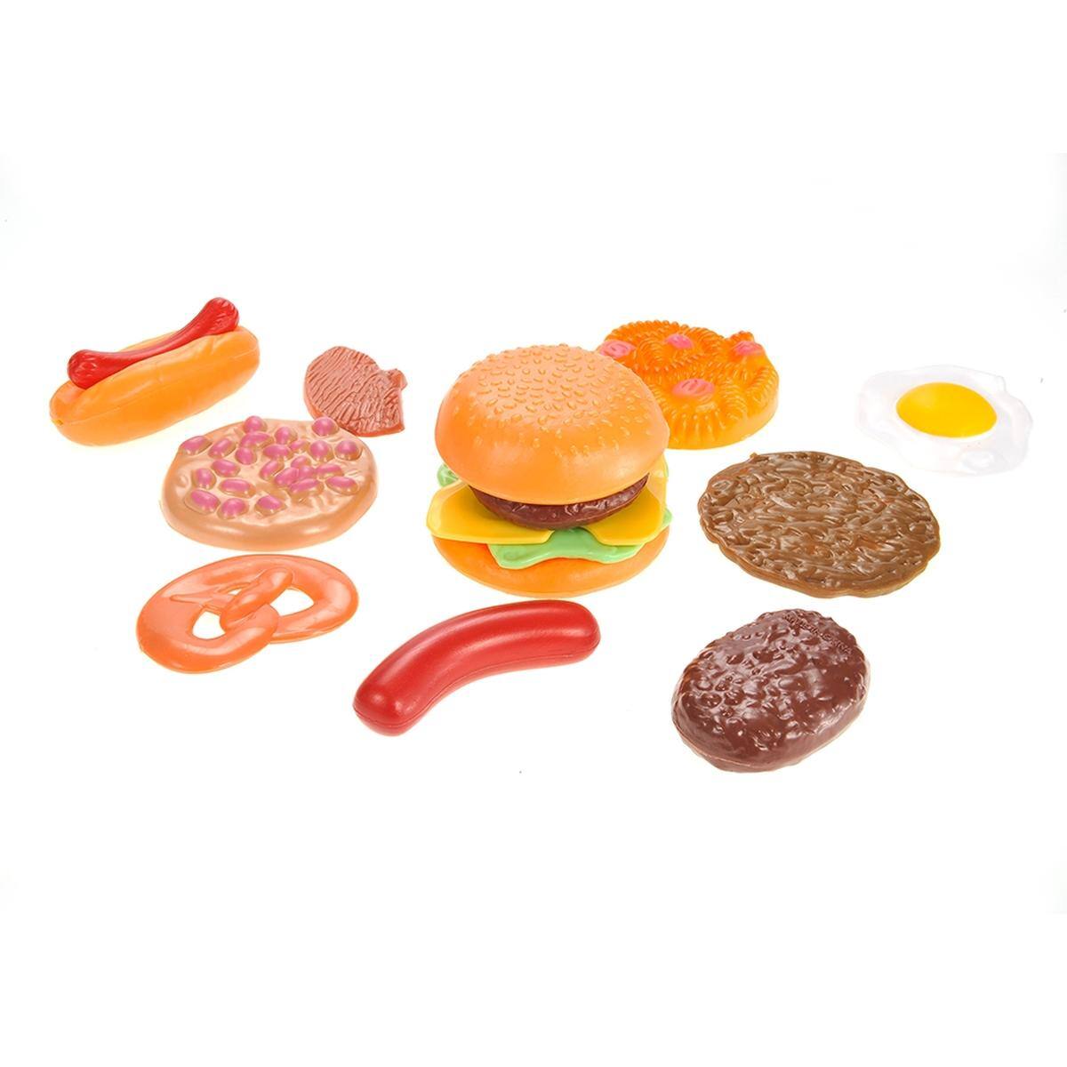 Back. JuzToys - 30pcs Pretend Play Kitchen Food Toys – Fast Food & Dessert Play Food Set for Kids – Brown - Brown.