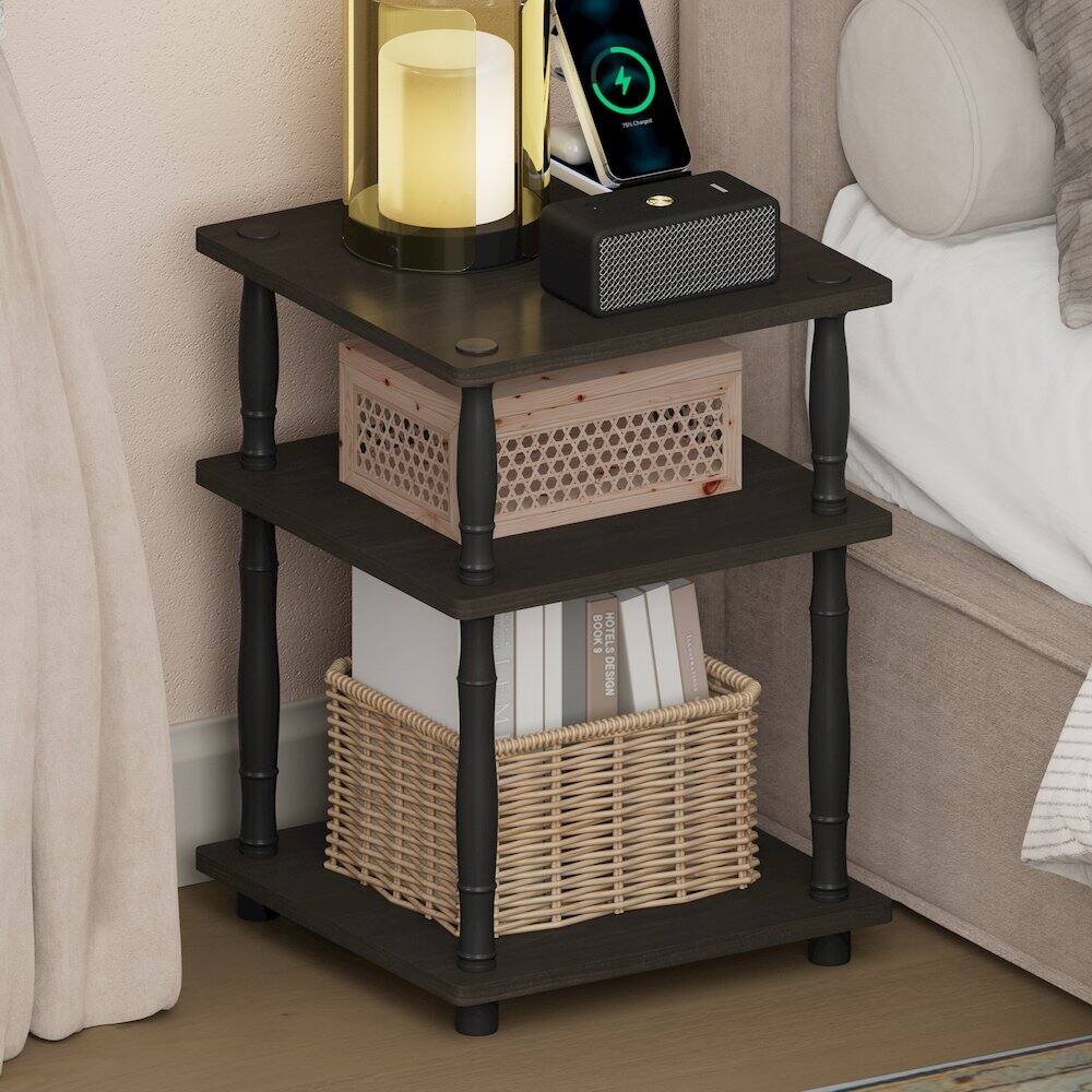 Furinno TURN N TUBE Night Stand, 3 Tier Square Nightstand, Open Shelf ...