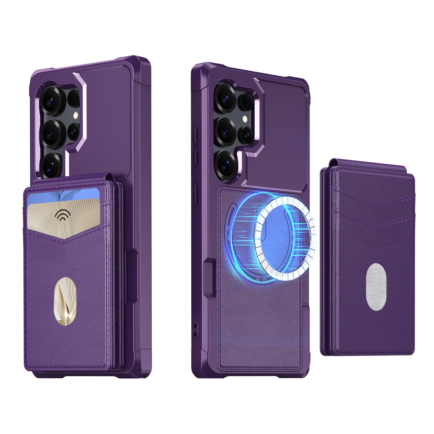Angle. Dteck - For Samsung Galaxy S26 Ultra 2-in-1 Magnetic Leather Flip Stand Wallet Case RFID Blocking Detachable Card Holder - Purple.