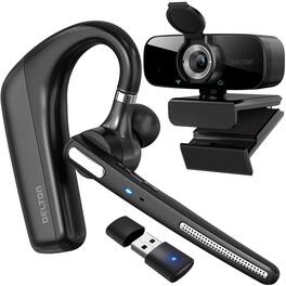 Delton - 90X Wireless Headset, 1080p Webcam, Bluetooth Computer Headset Case (DBTHEAD90XBNDL) - Black