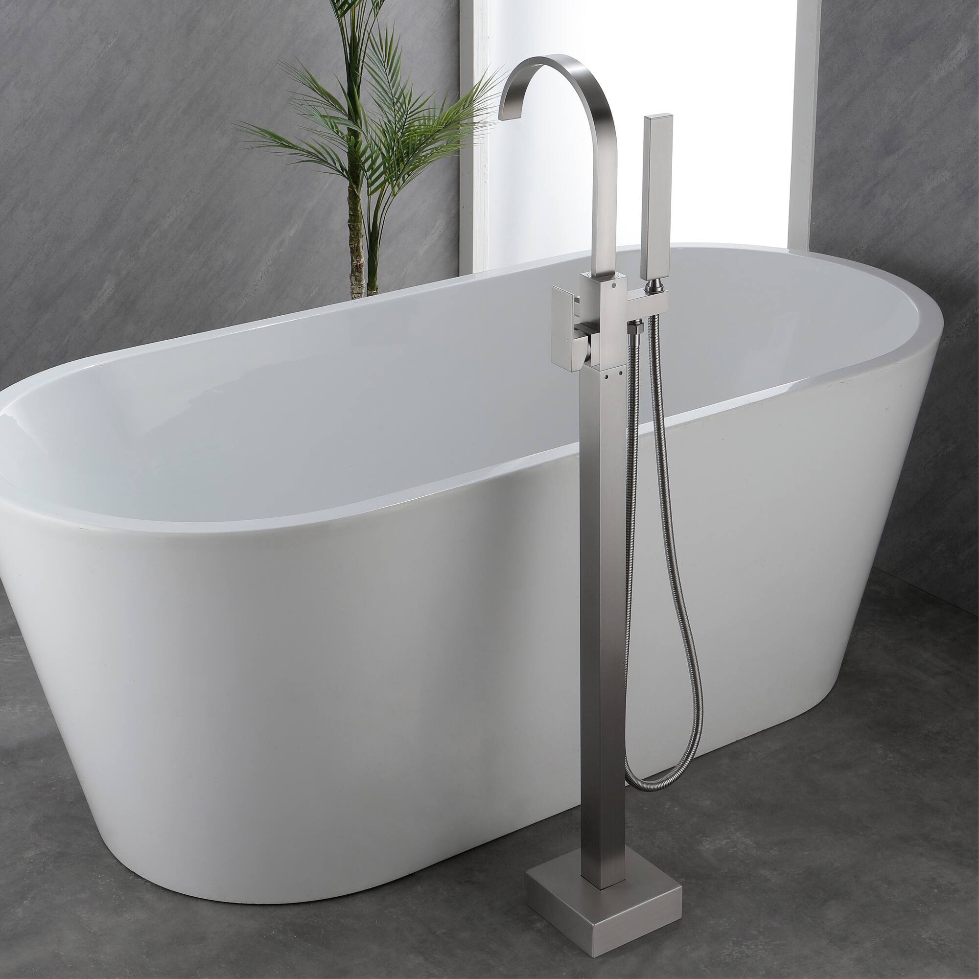 Alt View 4. Boyel Living - Brushed Nickel Freestanding Bathtub Faucet Solid Brass 360° Swivel Handheld Spray 60-Inch Hose cUPC - Brushed Nickel.