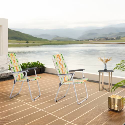 Alt View 8. Winado - 2PCS Patio Lawn Chairs Folding, Webbed Folding, Beach, Portable Camping Chairs for In/Outdoor Yard Garden Beach - Yellow & Green.