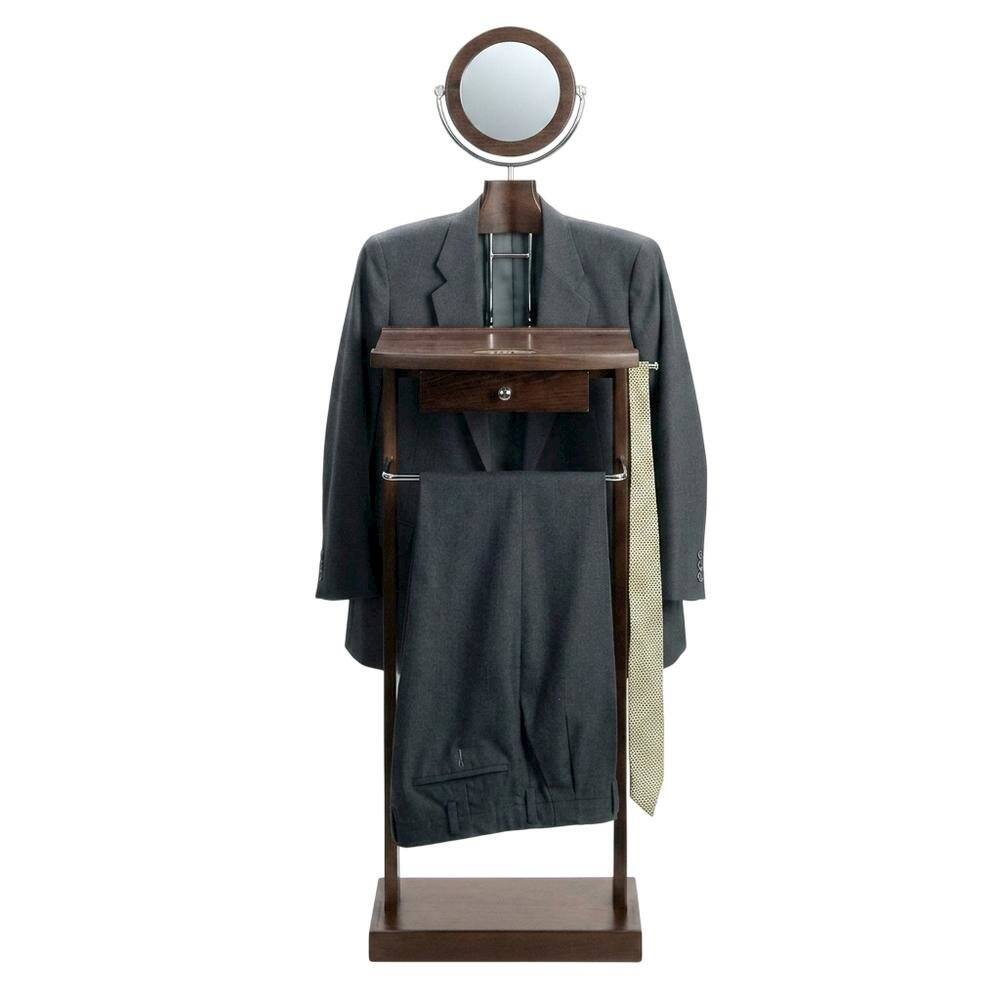 Back. FurniFact - Dark Espresso Solid Wood Clothes Valet Stand with Mirror - Espresso.