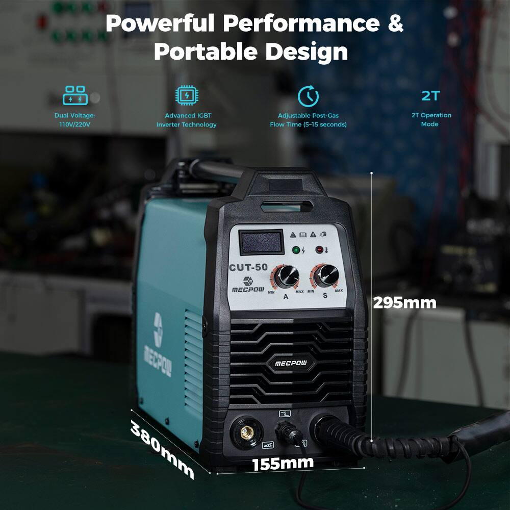 Powerful Performance & Portable Design

- Dual Voltage: 110V/220V
- Advanced IGBT Inverter Technology
- Adjustable Post-Gas Flow Time (5-15 seconds)
- 2T Operation Mode

Dimensions:
- Height: 295mm
- Width: 380mm
- Depth: 155mm