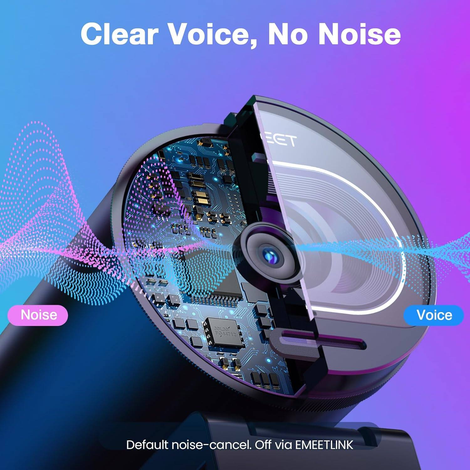 Clear Voice, No Noise

Noise

Voice

Default noise-cancel. Off via EMEETLINK