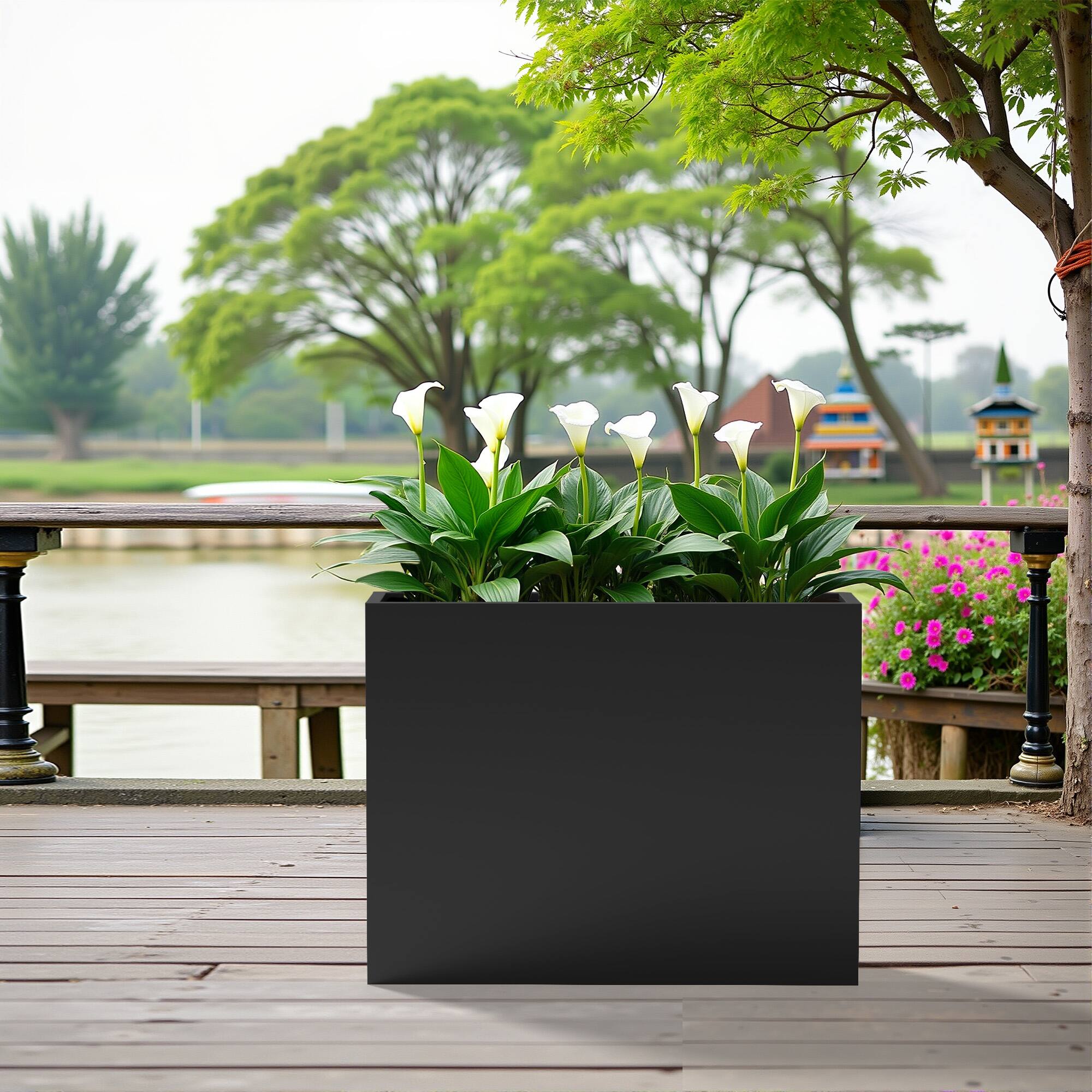 Alt View 4. PexFix - 27.9 in. H Outdoor Metal Rectangular Planter Box with Drainage – Garden Raised Bed for Flowers on Patio, Deck, Balcony - Black.