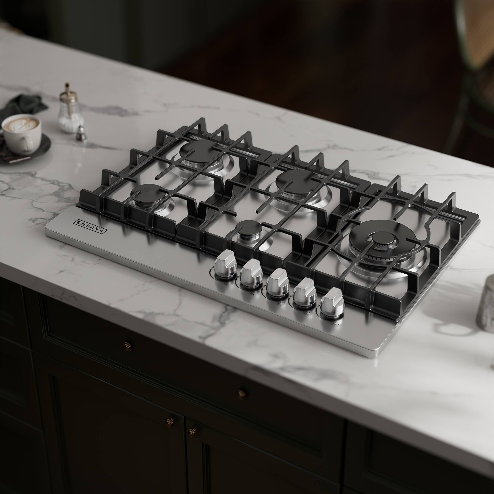 Alt View 3. Empava - 30 in. 5 Burners Recessed Natural Gas Cooktop - Stainless Steel.