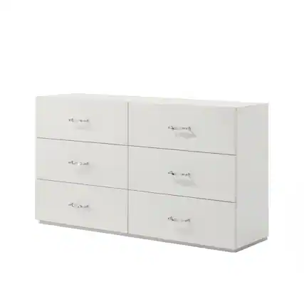 Front. Vaczon - 6-Drawer Dresser, Wooden Chest of Drawers with Metal Drawer Glides, Storage Cabinet for Living Room, Hallway, Apartment - White.