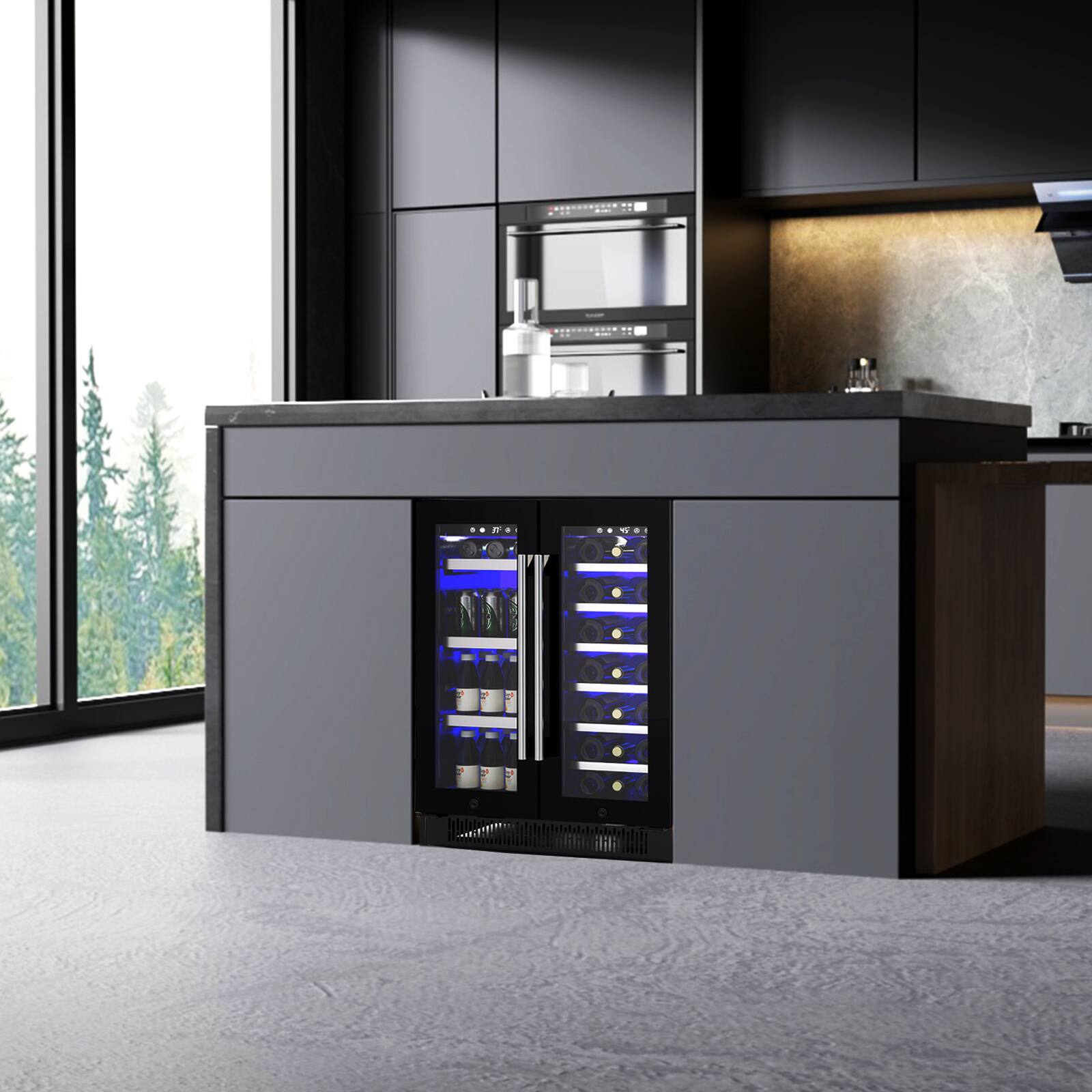 Alt View 8. Akicon - Akicon Luchar 24” Built in Dual Zone Wine and Beverage Refrigerator with Glass Door 20 Bottles & 60 Cans in Black - Black.