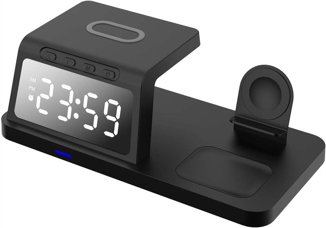 RISOKEYS - 4-in-1 Wireless Charger - 15W Fast Charging Dock for Phone, Earbuds, Watch, and Clock