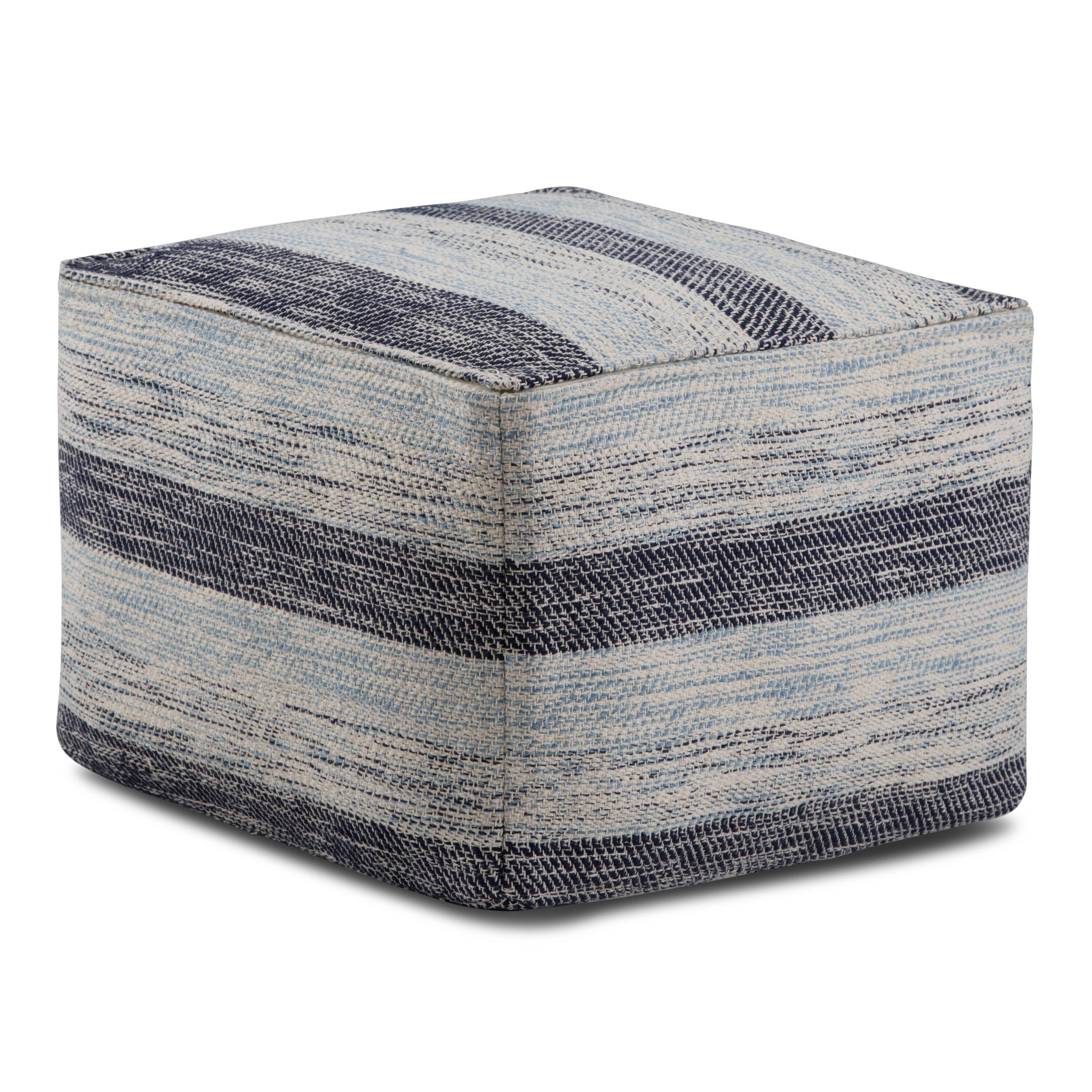 Angle. Simpli Home - Clay Square Pouf - Patterned Blue Melange.