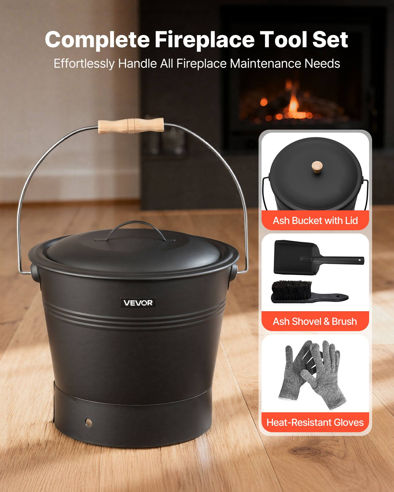 thumbnail image 2 of SEGAWE 5-Gallon Black Ash Bucket With Shovel – Sturdy Iron For Fireplaces & Wood Stoves 2 of 4