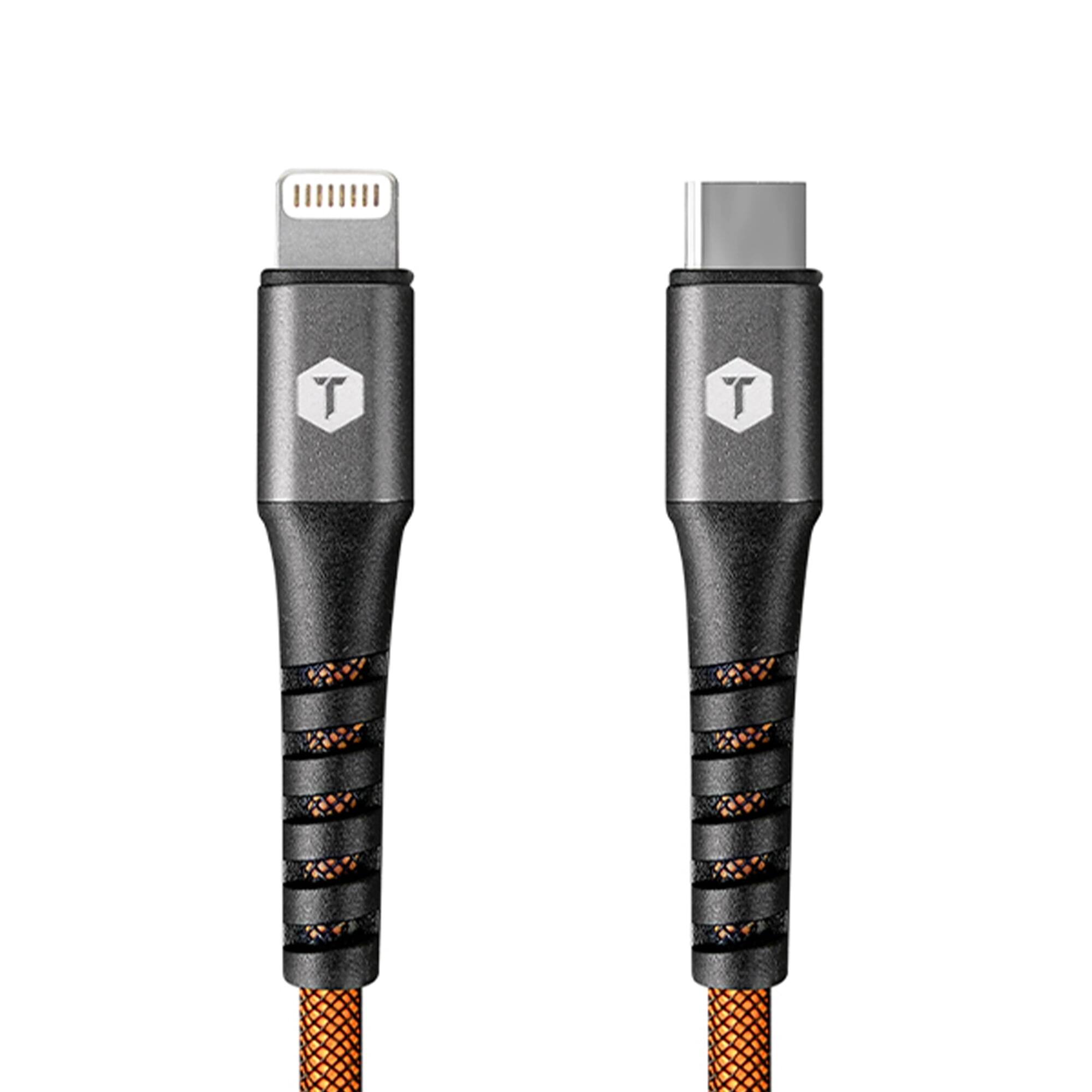 Angle. ToughTested - ToughTested USB-C to Lightning Cable 8FT Fast Charging Braided Cord, Durable ArmorWeave Design, High Speed Charge & Sync.