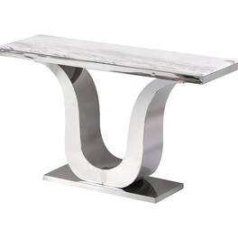 Best Quality Furniture - Marble Top Console Table with Stainless Steel Base - White/Silver
