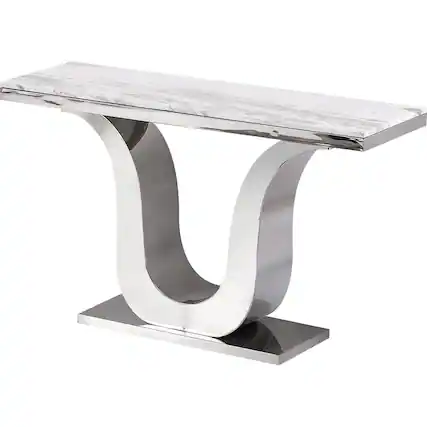 Front. Best Quality Furniture - Marble Top Console Table with Stainless Steel Base - White/Silver.