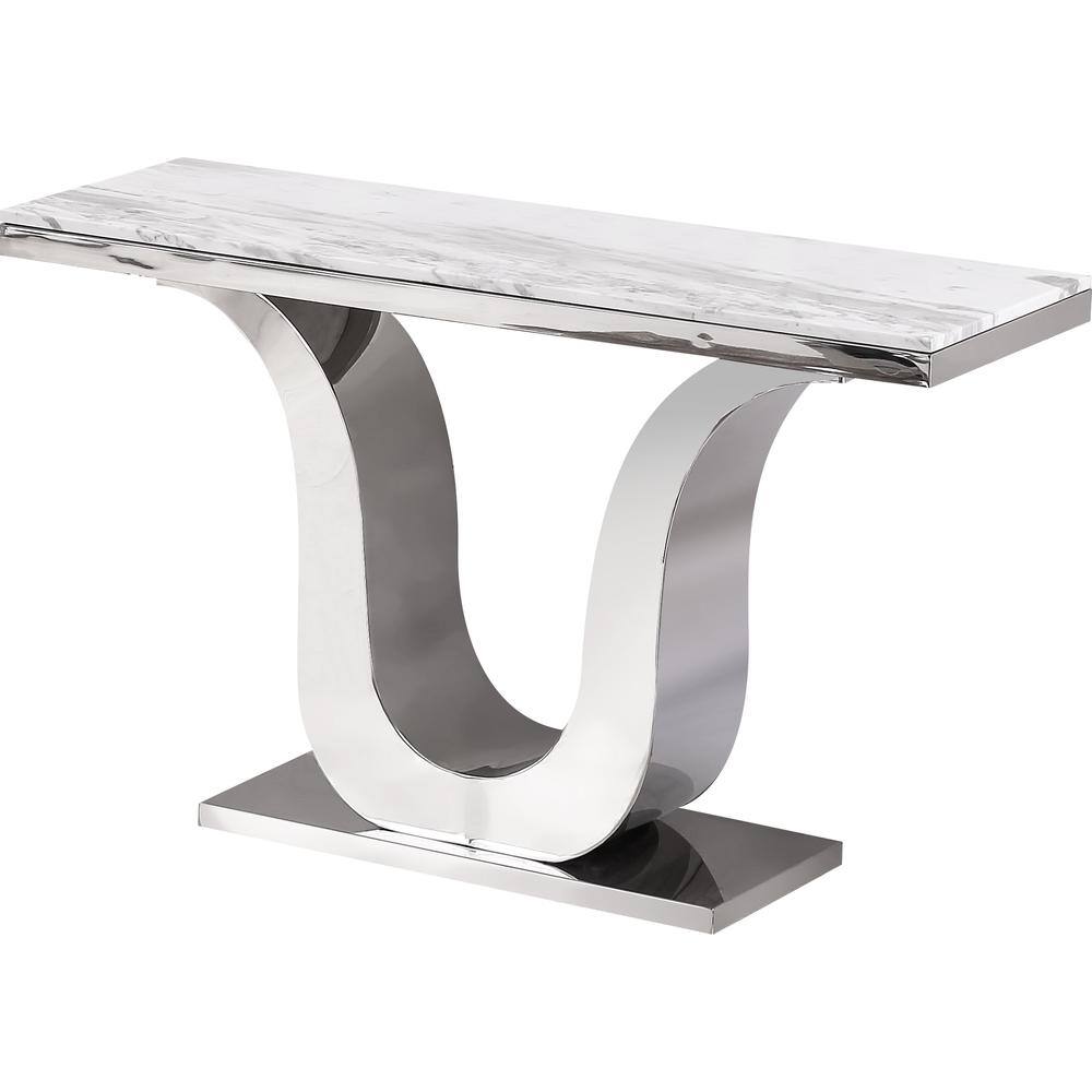 Front. Best Quality Furniture - Marble Top Console Table with Stainless Steel Base - White/Silver.