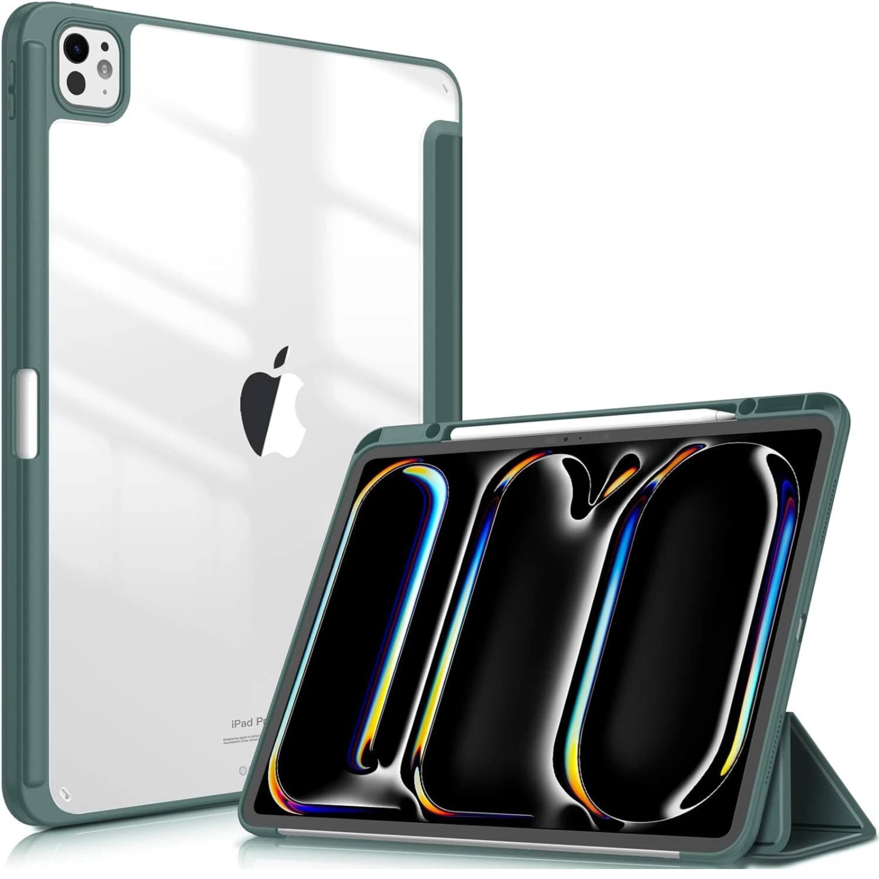 Kitcheniva - Slim Hybrid Case For iPad Pro 13 Inch M4 2024 Shockproof Protective Cover With Pencil Holder Cloudy Marble - Midnight Green