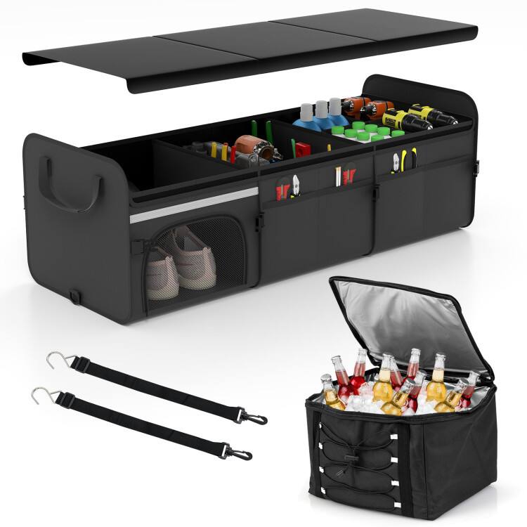 Alt View 6. Mondawe - 18 Gal Car Trunk Organizer with Lid 3-Compartment Portable Storage Box - Black.