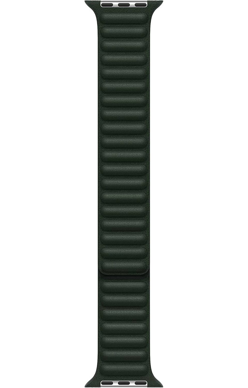 Front. Apple - Apple Watch Band - Leather Link - (45mm) - Sequoia Green - Small/Medium - Sequoia Green.