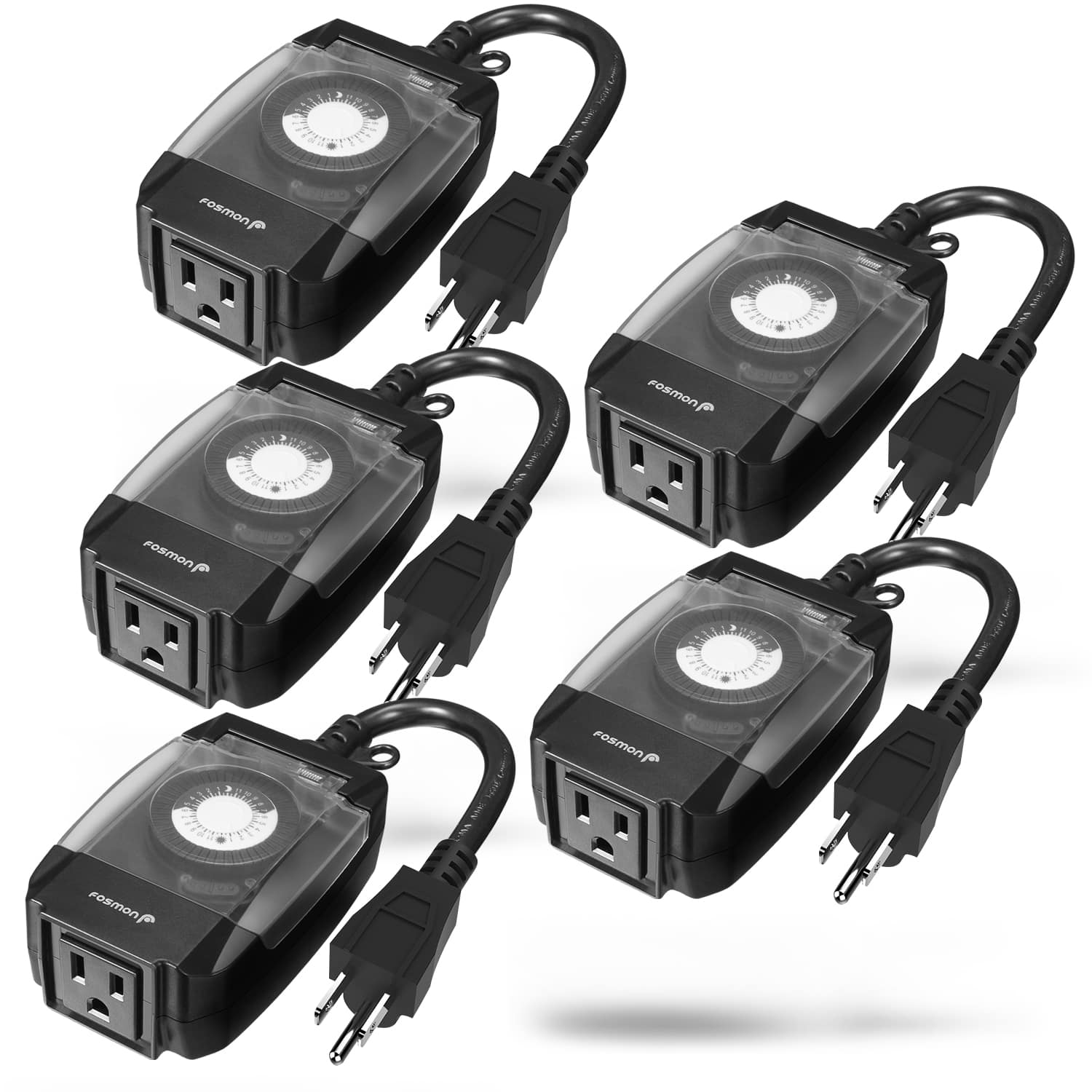 Fosmon - 5x Outdoor Light Timer For Outlet Waterproof, ETL Listed]Outdoor Light Timer Outlet, 24 Hour Mechanical Pool Pump Timer - Black