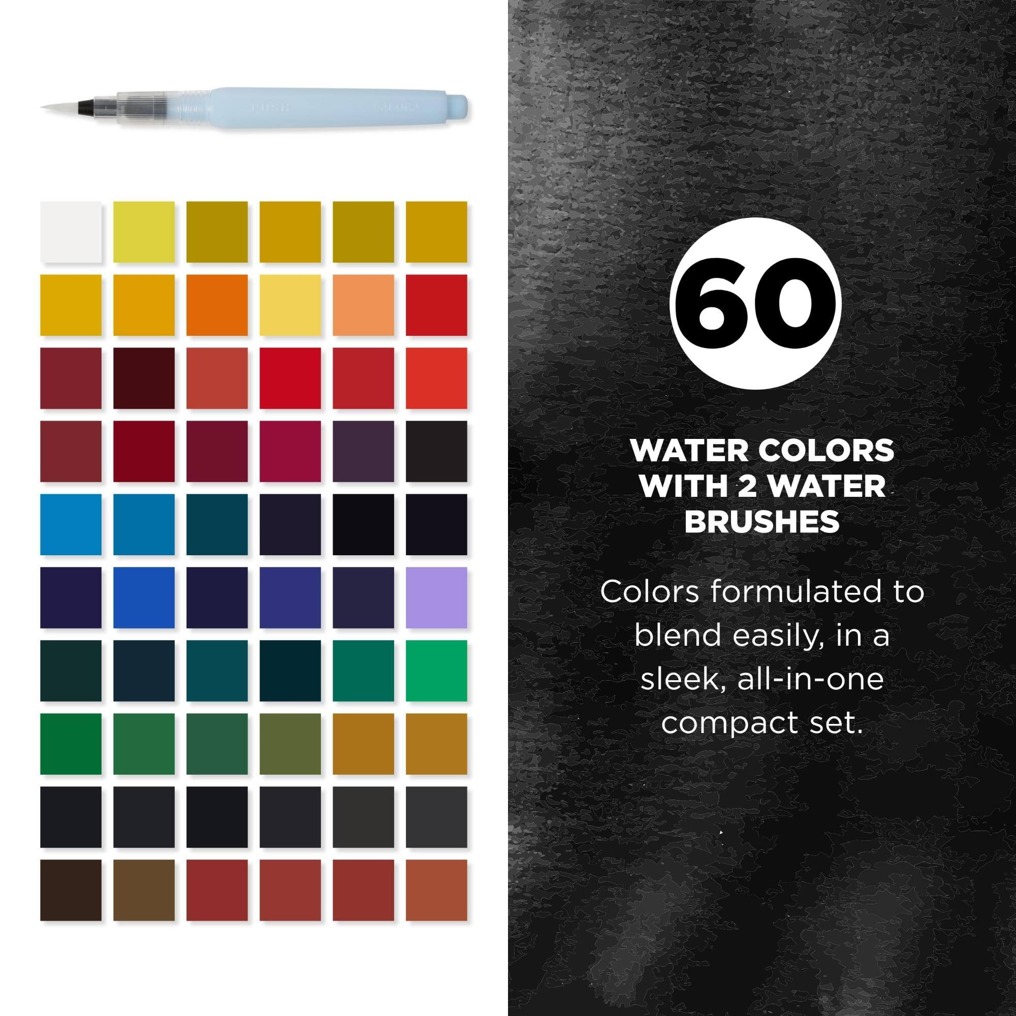 60
WATER COLORS WITH 2 WATER BRUSHES
Colors formulated to blend easily, in a sleek, all-in-one compact set.