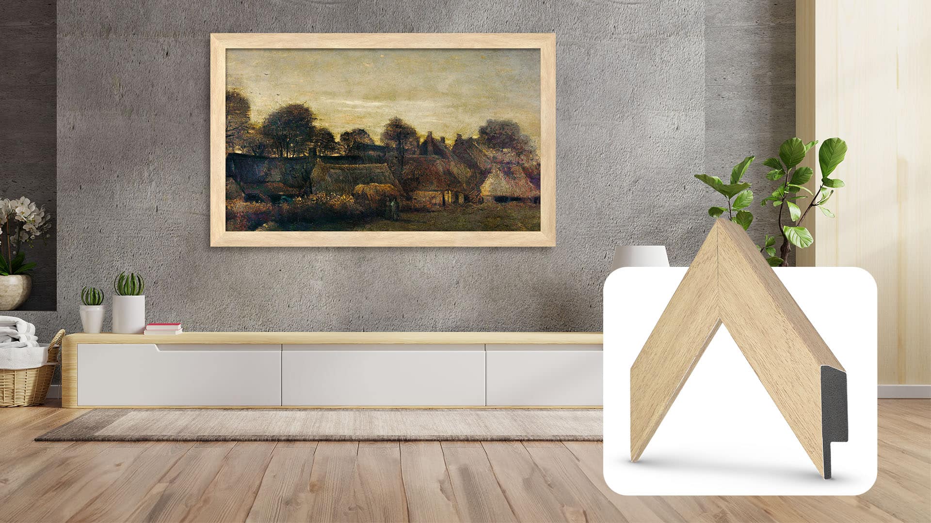 Deco TV Frames - 65" Slim Bezel for Samsung The Frame TV - Museum Maple - Front_Zoom