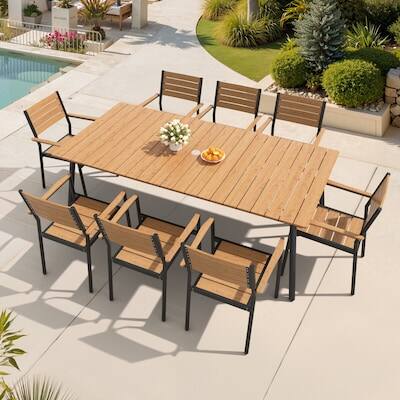 Left. Crestlive Products - Crestlive Products Water Proof 7/9/11pc Patio Dining Set Aluminum Frame Rectangle Table Stackable Stationary Arm Chairs - Brown-9PC.