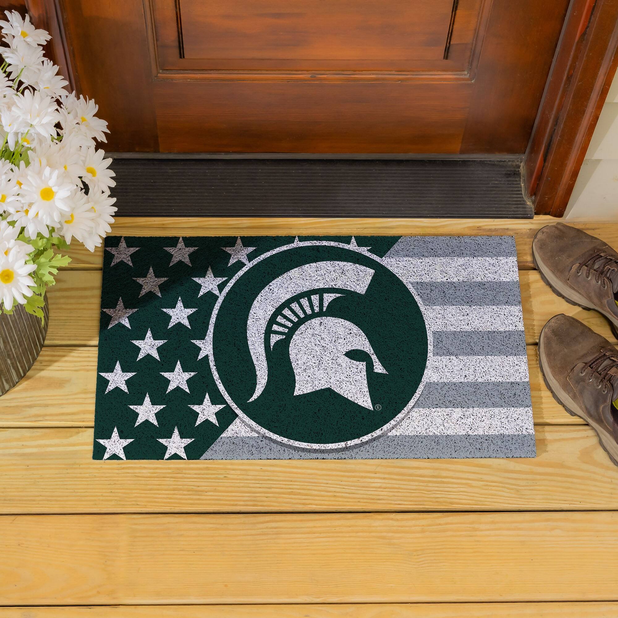 Alt View 3. Evergreen Enterprises - Michigan State Spartans 16" x 28" Stars & Stripes Patriotic Turf Mat - Multicolor.