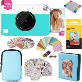 Kodak - Printomatic Instant Camera Gift Bundle with Soft Case, 20 Zink Sheets, Album & More - Blue