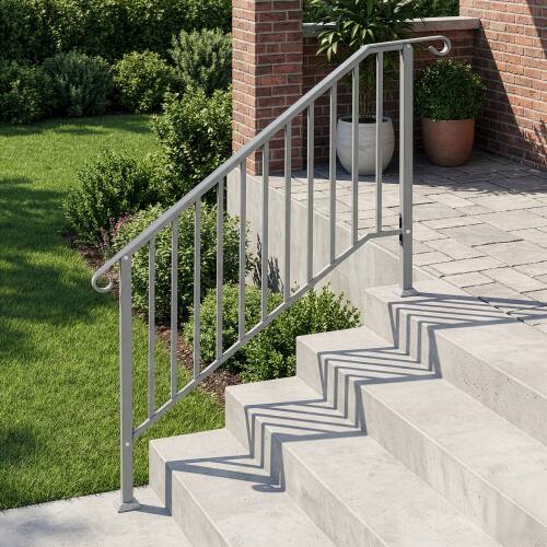 Alt View 10. Winado - 4-Step Handrails Wrought Iron Transitional Crimping Handrail Waterproof Cover for Concrete Steps Indoor Outdoor Garden - Silver.